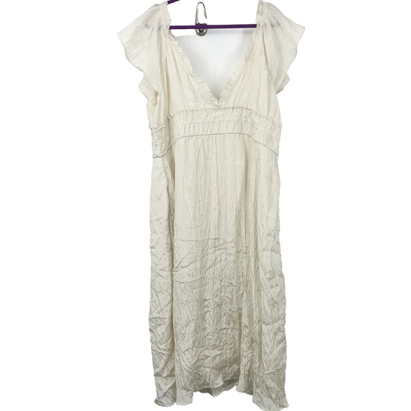 J Crew Women Size 3X Dress Natural Satin White Palermo Crinkle Long Midi Flutter - Picture 4 of 7